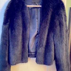 J. Crew navy blue faux fur jacket